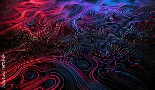 Colorful wavy neon lines background on black