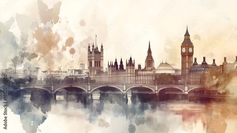 Watercolor Digital Art of Big Ben in London, England_3 Watercolor Digital Art of Big Ben in London, England_3