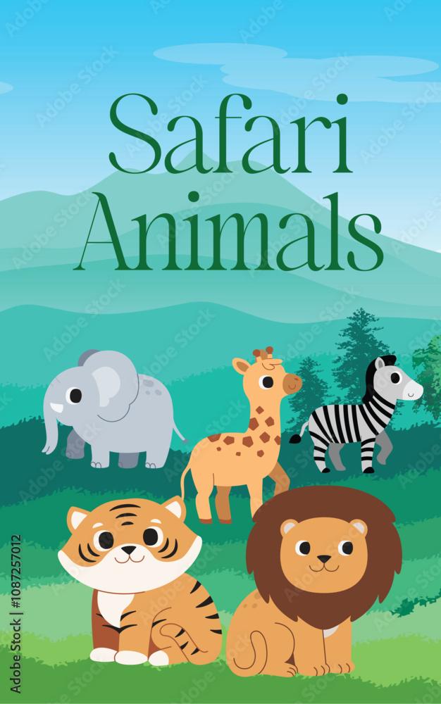 Fototapeta premium Safari Illustration Children's Book Cover