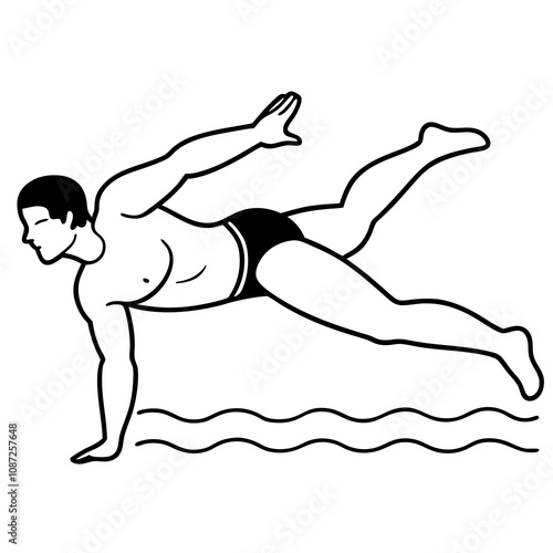 Swimmer Diving Pool Line Art.