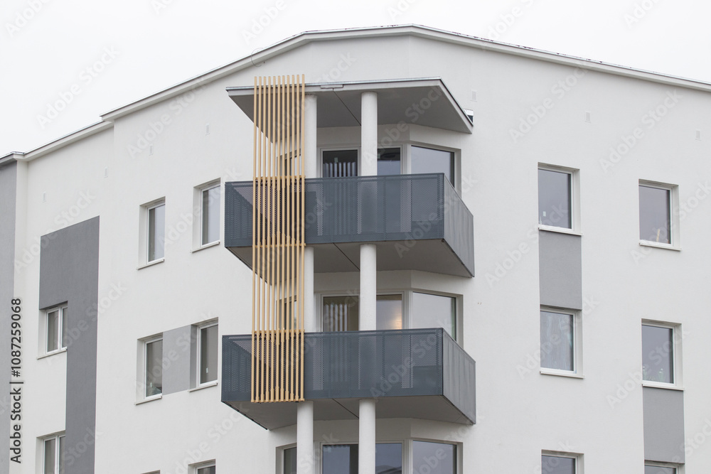 Multi-family apartment block with lots of windows