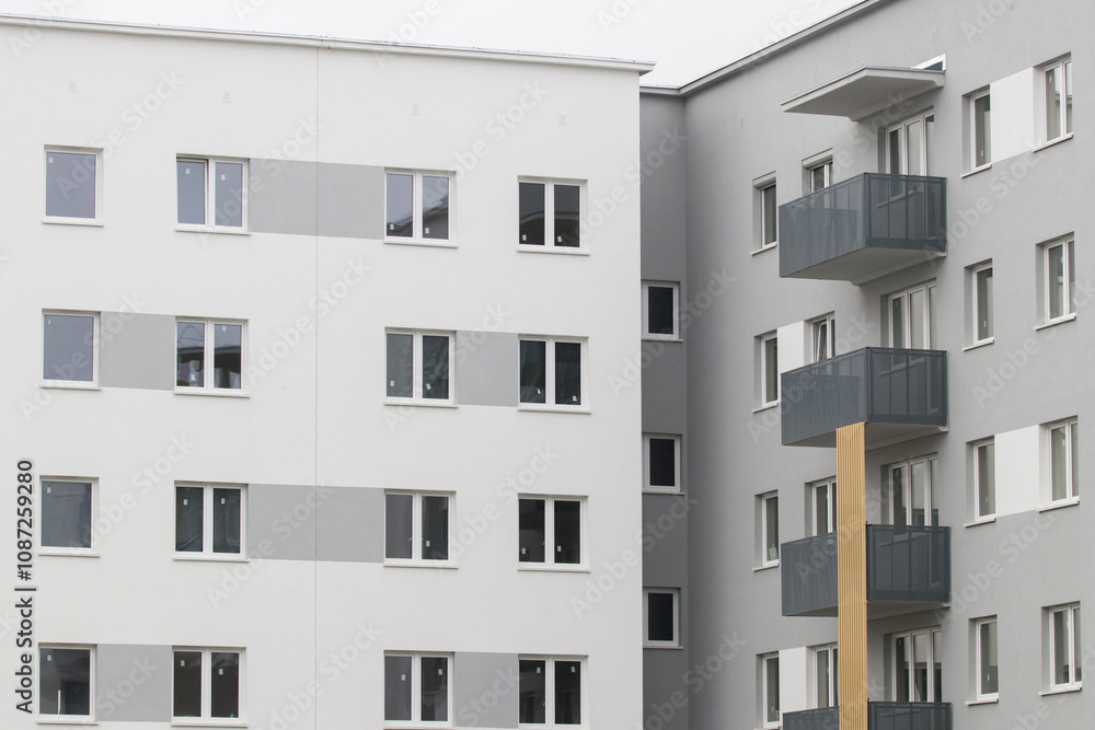 Multi-family apartment block with lots of windows