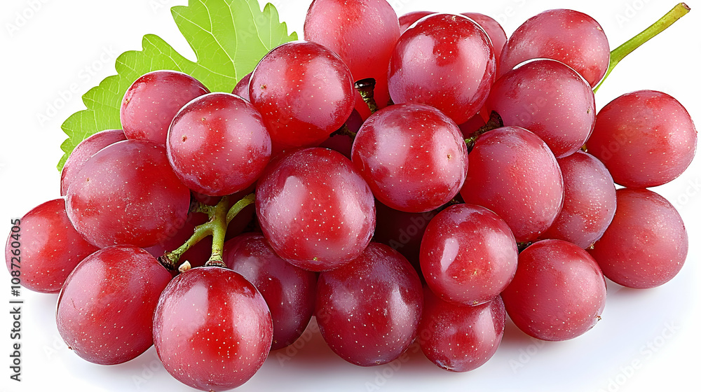 Fototapeta premium Red Grapes with Green Leaf - Realistic Image