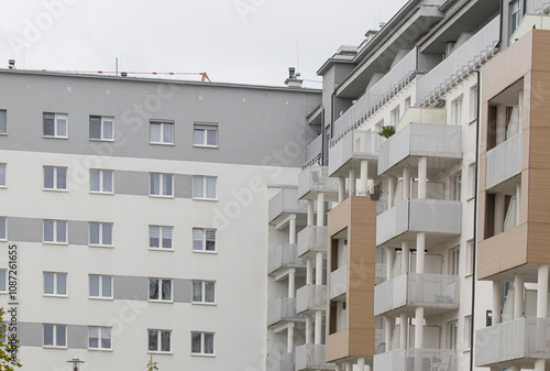 Multi-family apartment block with lots of windows