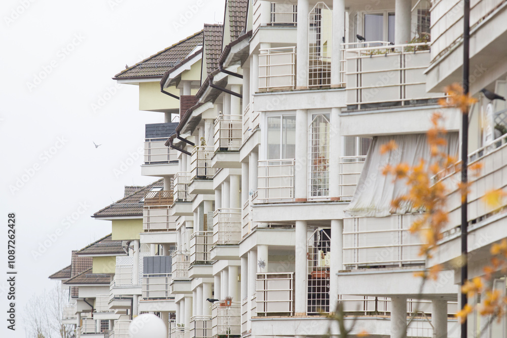 Multi-family apartment block with lots of windows