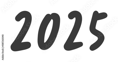 手書きの黒い2025の文字 - ラフでおしゃれな西暦2024年のテキスト素材 