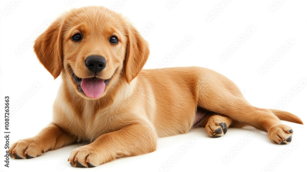 Happy dog sitting proudly on a white background, looking at the camera with its tongue out Happy dog sitting proudly on a white background, looking at the camera with its tongue out