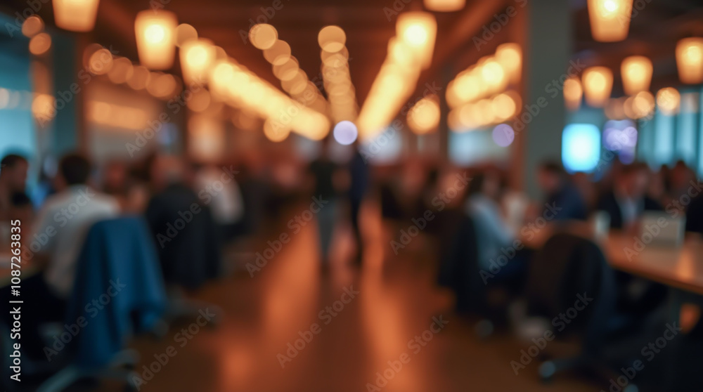 Silhouettes of people at an office corporate party, celebrating New Year, candles and lanterns creating a festive mood, blurred image Silhouettes of people at an office corporate party, celebrating New Year, candles and lanterns creating a festive mood, blurred image