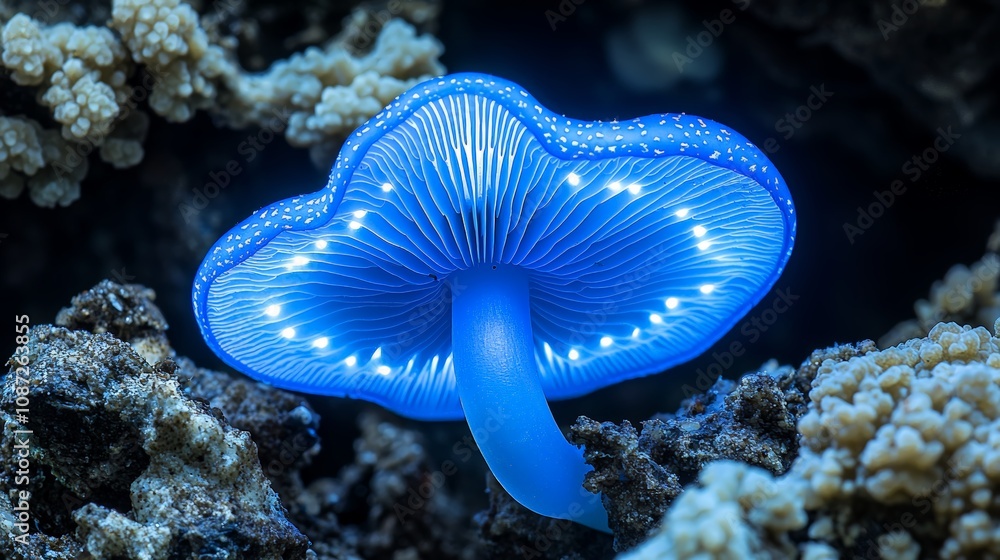 Obraz premium Single Mushroom Head Glowing with Subtle UV Light