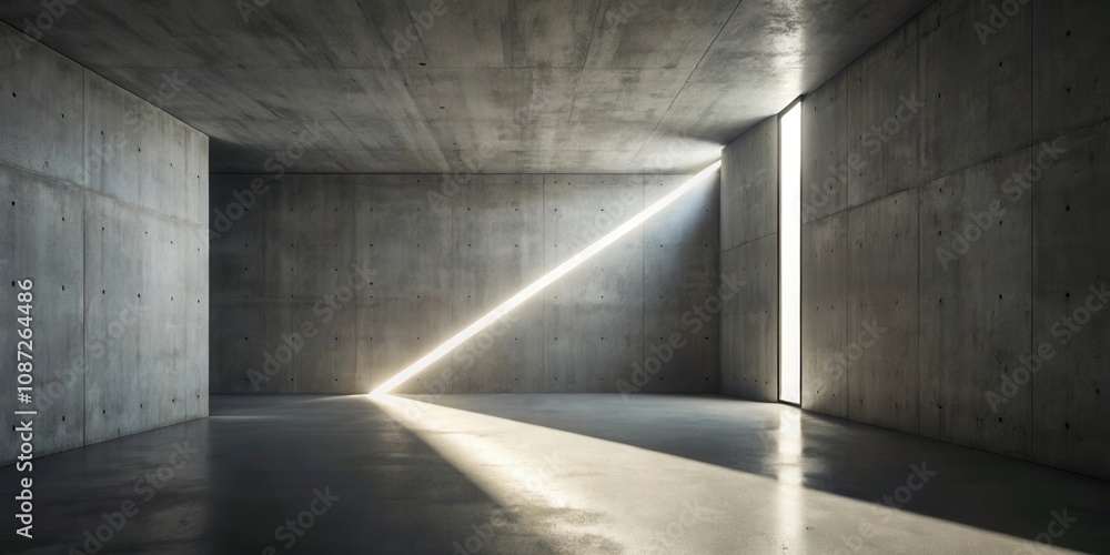 A single beam of sunlight pierces the stark, grey concrete walls of an empty room, casting a dramatic diagonal shadow across the polished floor. A single beam of sunlight pierces the stark, grey concrete walls of an empty room, casting a dramatic diagonal shadow across the polished floor.