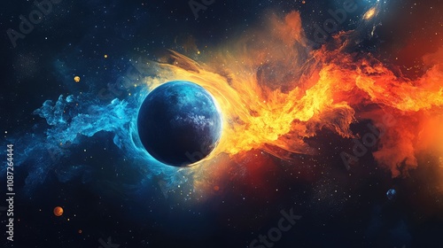 Planet in the Fiery Embrace of Space