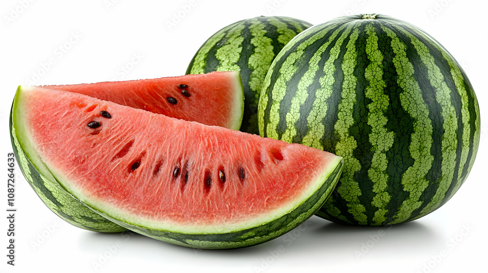Watermelon Slices and Whole Fruit - Realistic Image Watermelon Slices and Whole Fruit - Realistic Image