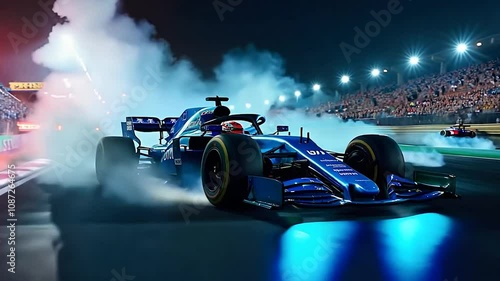 Formula 1 Race Car, Night Race, Winner Celebrating