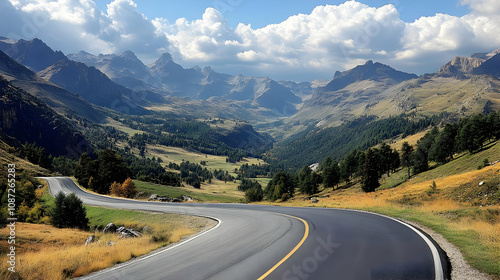 Winding Road Through Mountain Valley Landscape Photo