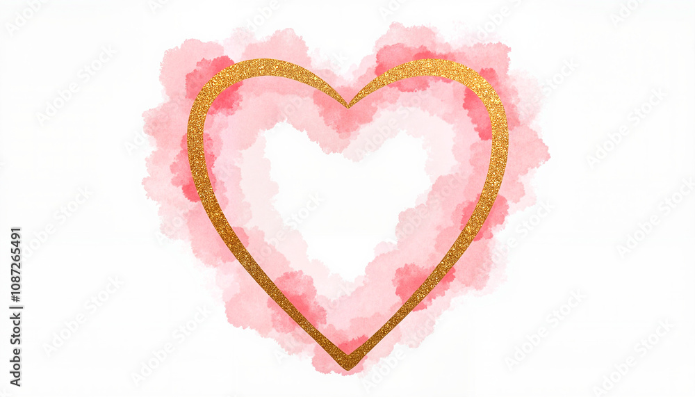 Watercolor heart illustration with a glittery outline on a white background, Valentine’s Day celebration Watercolor heart illustration with a glittery outline on a white background, Valentine’s Day celebration