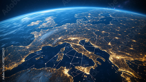 Erde im Weltraum mit Netzwerkverbindungen

