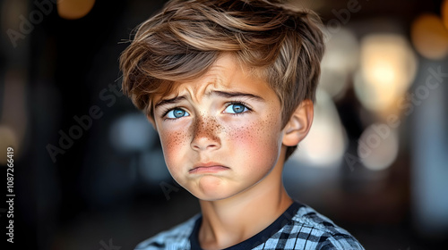 Portrait of a Young Boy with Freckles and Blue Eyes