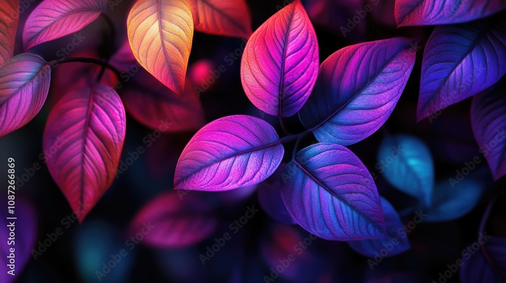 Vibrant Leaves in a Neon Glow Vibrant Leaves in a Neon Glow