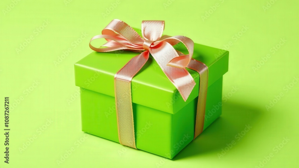 Bright Green Gift Box with Elegant Pink Ribbon Bow Perfect for Celebrations and Holidays Bright Green Gift Box with Elegant Pink Ribbon Bow Perfect for Celebrations and Holidays