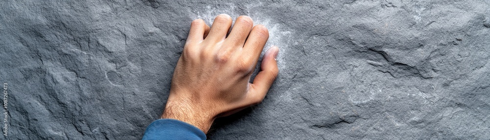 Fototapeta premium Climber's hand grip mountain. A climber s hand mastering grip techniques to navigate a complex mountain path, advanced, inspiring