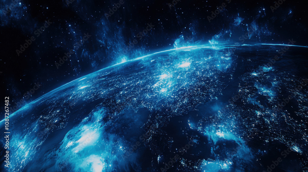stunning view of Earth illuminated by city lights at night stunning view of Earth illuminated by city lights at night