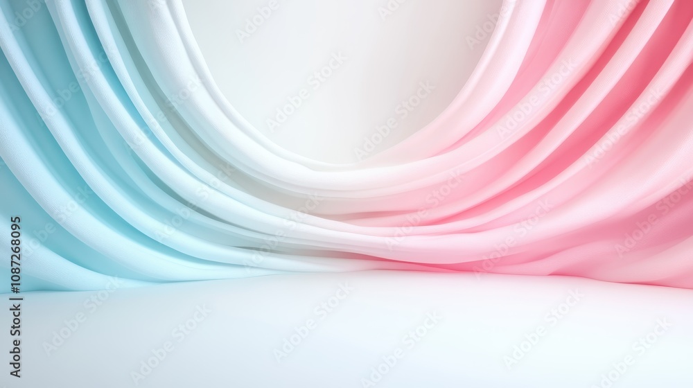 Soft pastel pink and blue fabrics drape gracefully, creating an abstract and soothing composition that evokes a sense of elegance and calmness. Soft pastel pink and blue fabrics drape gracefully, creating an abstract and soothing composition that evokes a sense of elegance and calmness.