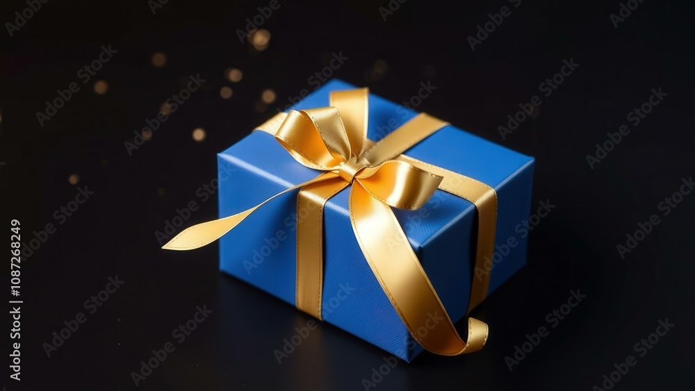 Elegant Blue Gift Box with Golden Ribbon, Perfect for Special Occasions, Birthdays, or Holidays Elegant Blue Gift Box with Golden Ribbon, Perfect for Special Occasions, Birthdays, or Holidays