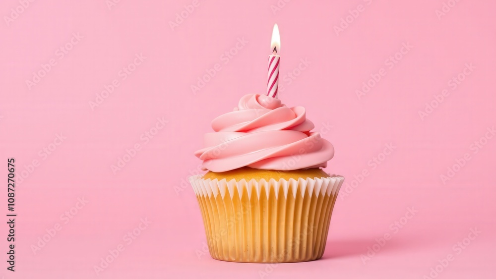 Delightful Pink Swirl Cupcake with Single Candle - Perfect for Birthdays, Celebrations, and Sweet Treats Delightful Pink Swirl Cupcake with Single Candle - Perfect for Birthdays, Celebrations, and Sweet Treats