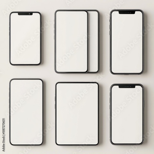 A layout of blank smartphones arranged in a grid for design or marketing purposes.