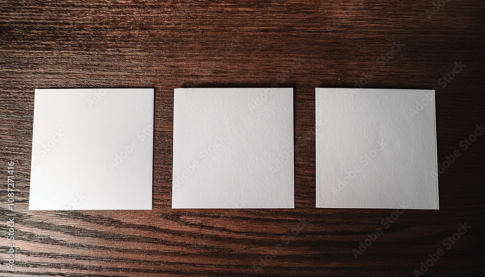 Fototapeta premium 木製のテーブルの上にある白い紙. AI generated.