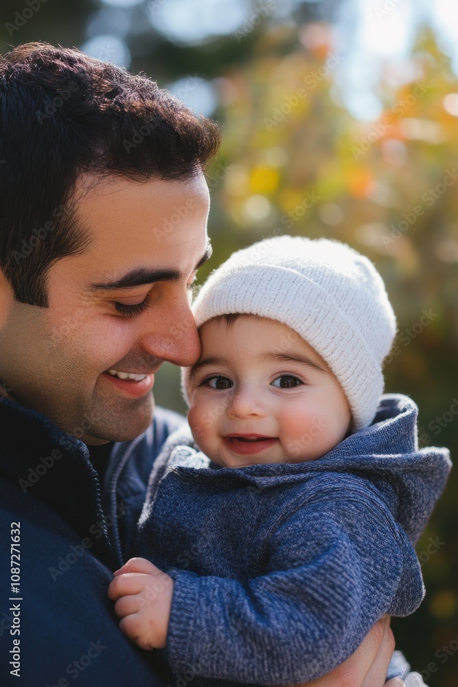 Joyful father and baby bonding outdoors in autumn Joyful father and baby bonding outdoors in autumn