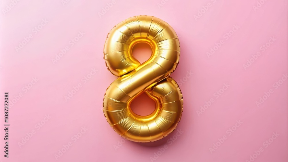 A single gold number eight balloon on a pink background, symbolizing new beginnings and exciting celebrations. A single gold number eight balloon on a pink background, symbolizing new beginnings and exciting celebrations.