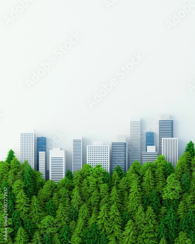 Climate activism concept for environmental justice. Urban skyline merging with lush greenery backdrop