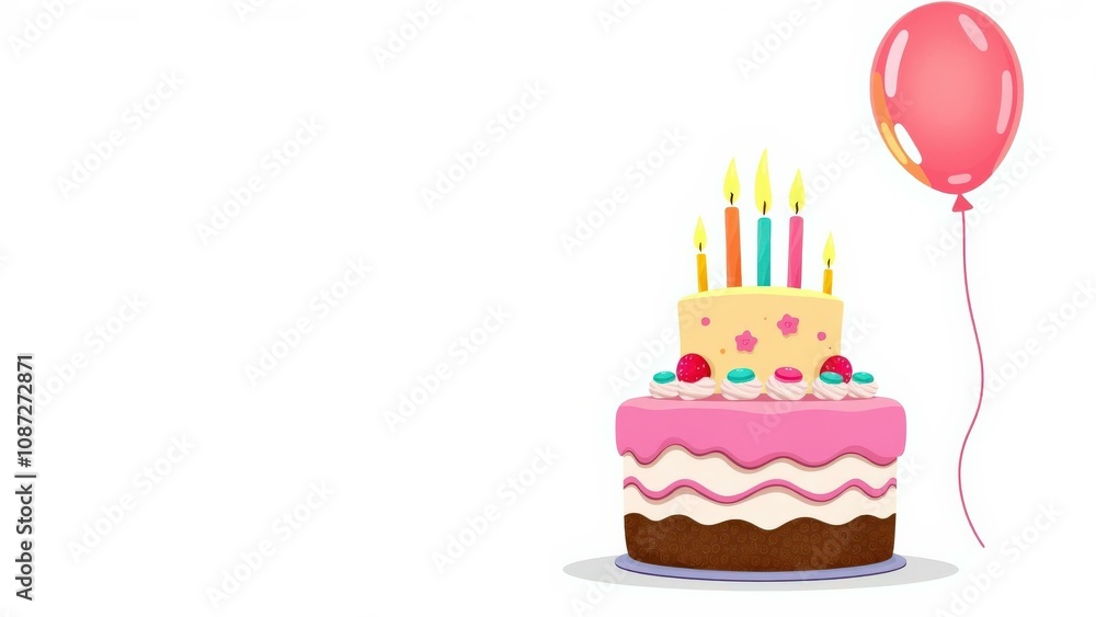 Celebrate Special Moments with Our Delightful Birthday Cake and Balloon Illustration, Perfect for Invitations, Greetings, and Party Decorations Celebrate Special Moments with Our Delightful Birthday Cake and Balloon Illustration, Perfect for Invitations, Greetings, and Party Decorations