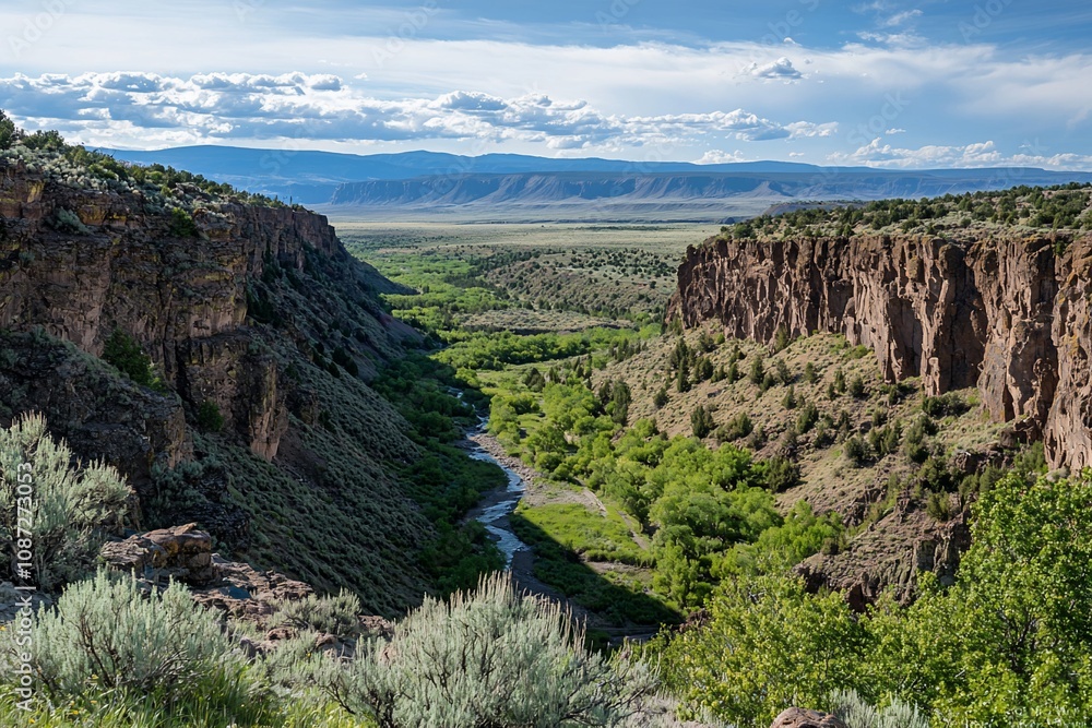 Obraz premium Breathtaking Canyon View Overlooking a Lush River Valley