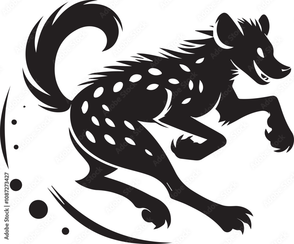 A playful hyena silhouette chasing its own tail A playful hyena silhouette chasing its own tail