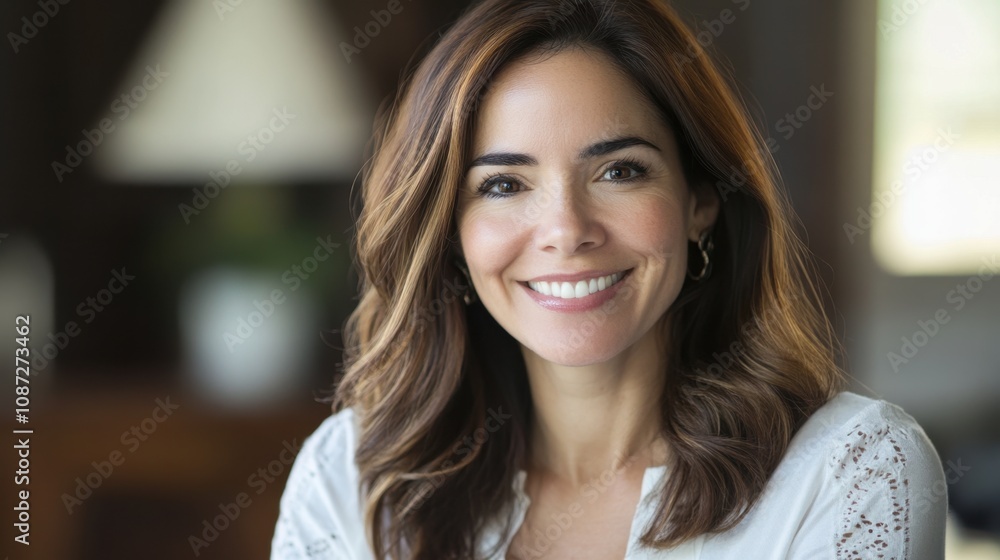 Portrait of a smiling woman in casual setting with natural light Portrait of a smiling woman in casual setting with natural light