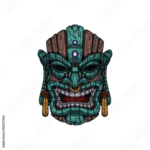 Tiki mask hand drawn illustration artwork