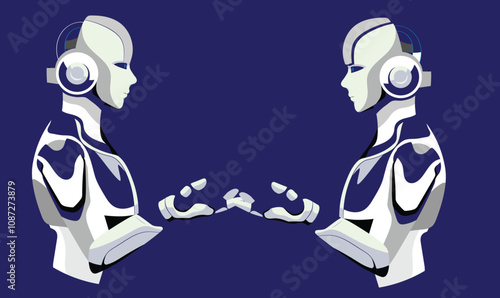 A close-up shot of two bionic robots facing each other.