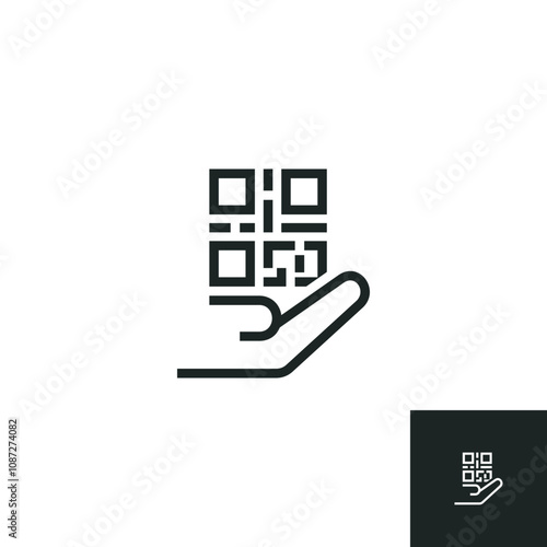 Hand gives barcode icon isolated on white background. Vector illustrations are made with vector-based software, not AI generated results.