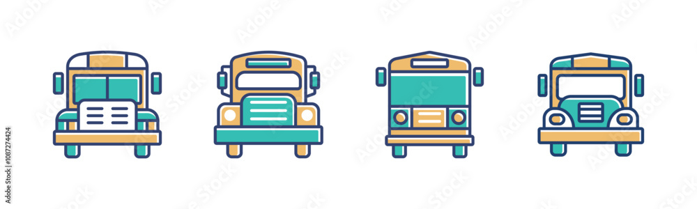school bus icon set education transportation vehicle bus station signs vector illustration for web and app school bus icon set education transportation vehicle bus station signs vector illustration for web and app