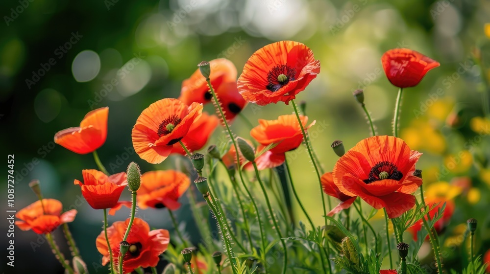 Fototapeta premium Vibrant Red Poppy Flowers in Natural Light