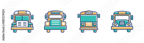 school bus icon set education transportation vehicle bus station signs vector illustration for web and app