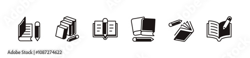 book crayons copywriter icon set education study book journal and writing with pencil signs vector unique style illustration