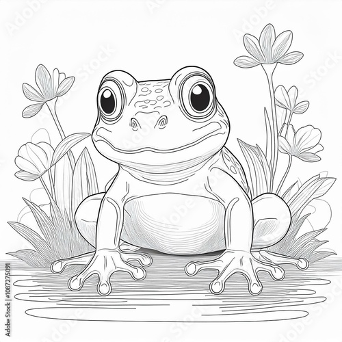 Coloring pages for kids line art baby frog theme photo