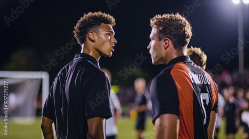 A soccer player gets ejected from the game by the referee after a foul, emphasizing the dramatic tension of competitive sports