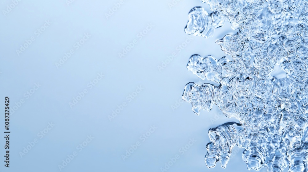 A close-up of a snowflake against a soft blue background. A close-up of a snowflake against a soft blue background.
