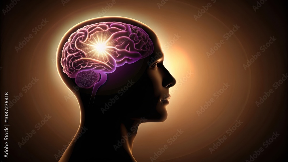 A silhouette of a human head with a glowing brain, symbolizing the power of the mind A silhouette of a human head with a glowing brain, symbolizing the power of the mind