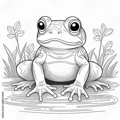 Coloring pages for kids line art baby frog theme photo