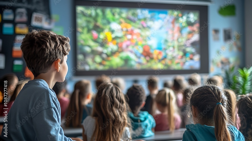 Children engaged in learning classroom educational event bright environment rear view interactive experience Children engaged in learning classroom educational event bright environment rear view interactive experience